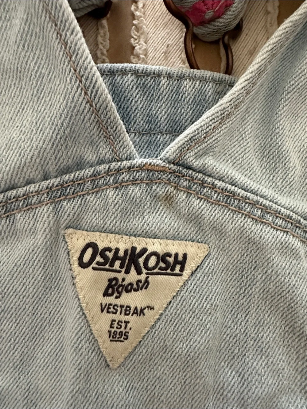 OshKosh B'gosh Light Blue Denim Shortalls with Pink Floral Embroidery